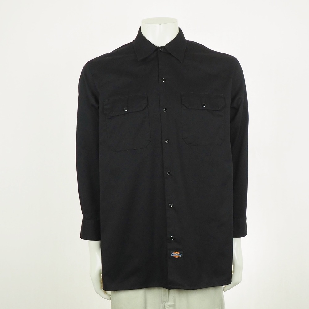 New Dickies Work Button Down Shirt Mens Large Black Workwear Uniform Mechanic